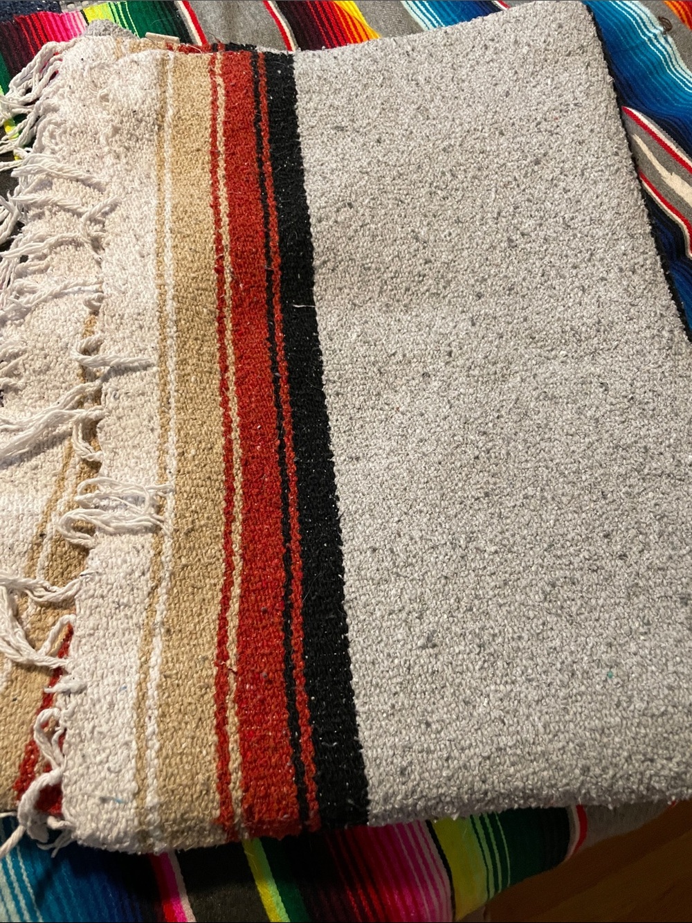 Handwoven Cream and Red Southwestern Decorative blanket - Picture 3 of 7